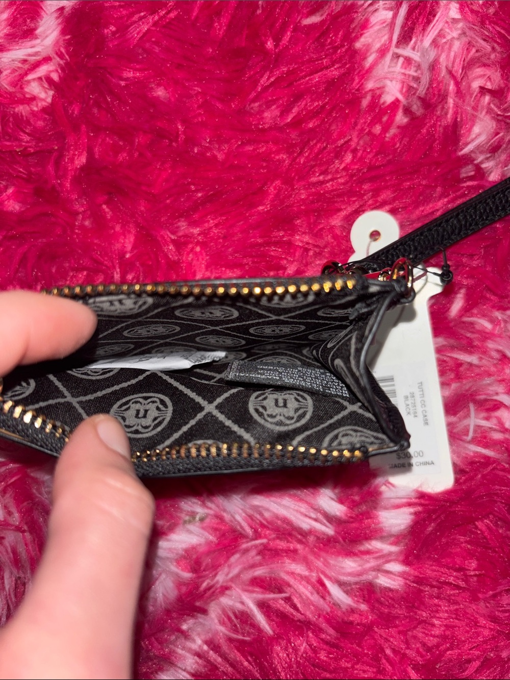 Nanette Lepore Black Pebbled Leather Wristlet Card Holder with Gold Logo nwt - Picture 4 of 7